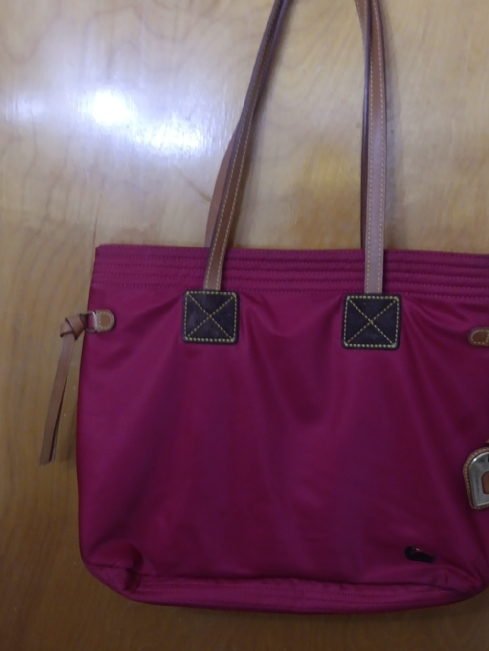 Classic Women's Dooney & Bourke Tote Bag in Deep Red with Brown Straps